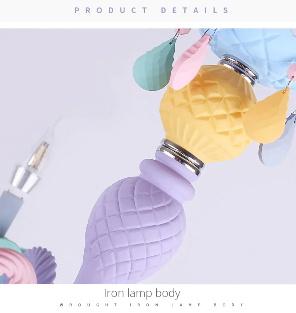 Colorful Crystal Chandelier Macaron Color Droplight Children Bedroom Lamp Creative Fantasy