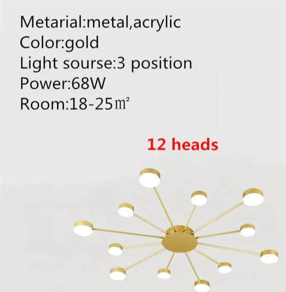 Europe Ceiling Lamp Contracted Modern 16 Heads Led Gold Indoor Light Restaurant Living Room Bedroom