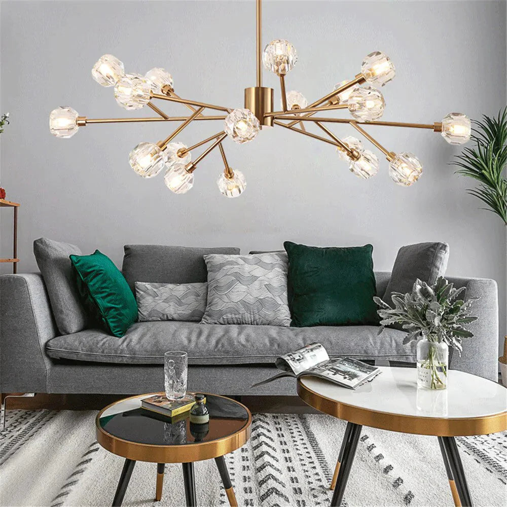Europe Luxury Chandeliers Plated Metal Led K9 Glass Indoor Lamp Vintage Bar Modern Dining Pendant