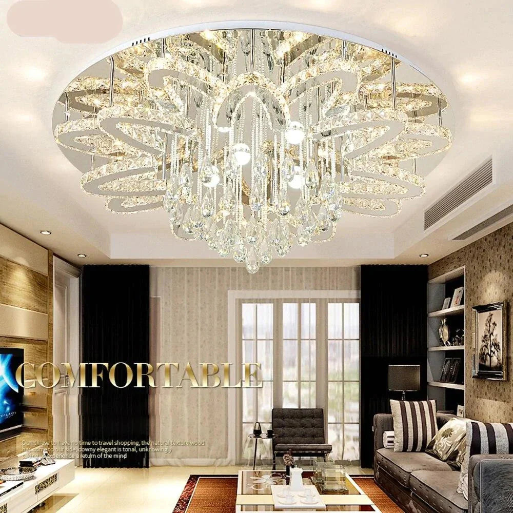 Led Modern Crystal Stainless Steel Round Dimmable Rgb Chandelier Lighting Lamparas De Techo For