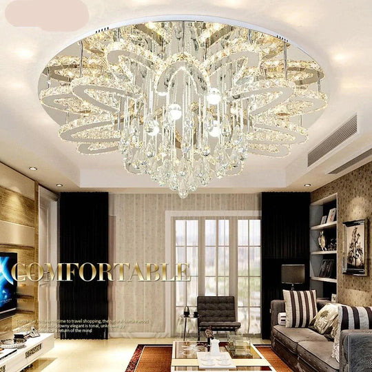 Led Modern Crystal Stainless Steel Round Dimmable Rgb Chandelier Lighting Lamparas De Techo For