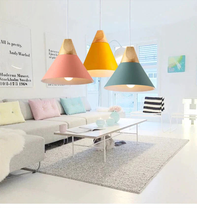 Nordic Modern Macaron Combination Wooden Pendant Lamp Loft Restaurant Cafe Decoration Light Bedroom