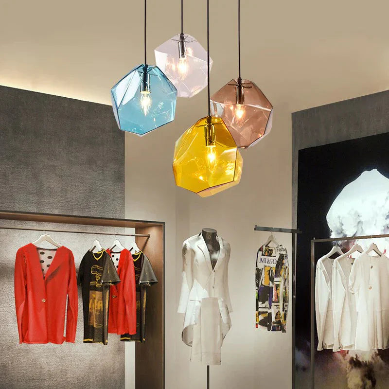 Modern Scandinavian Ice Crystal Glass Pendant Lights Creative Restaurant Hanging Colored Stone