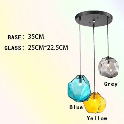 Modern Scandinavian Ice Crystal Glass Pendant Lights Creative Restaurant Hanging Colored Stone