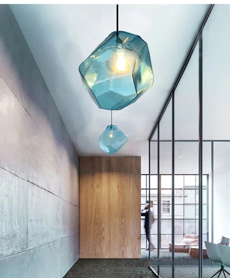 Modern Scandinavian Ice Crystal Glass Pendant Lights Creative Restaurant Hanging Colored Stone