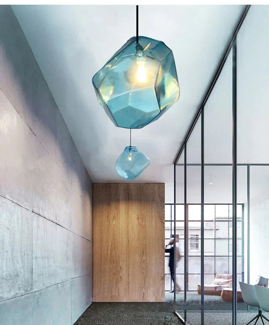 Modern Scandinavian Ice Crystal Glass Pendant Lights Creative Restaurant Hanging Colored Stone