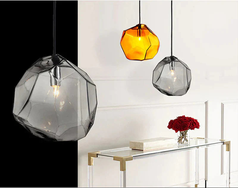 Modern Scandinavian Ice Crystal Glass Pendant Lights Creative Restaurant Hanging Colored Stone