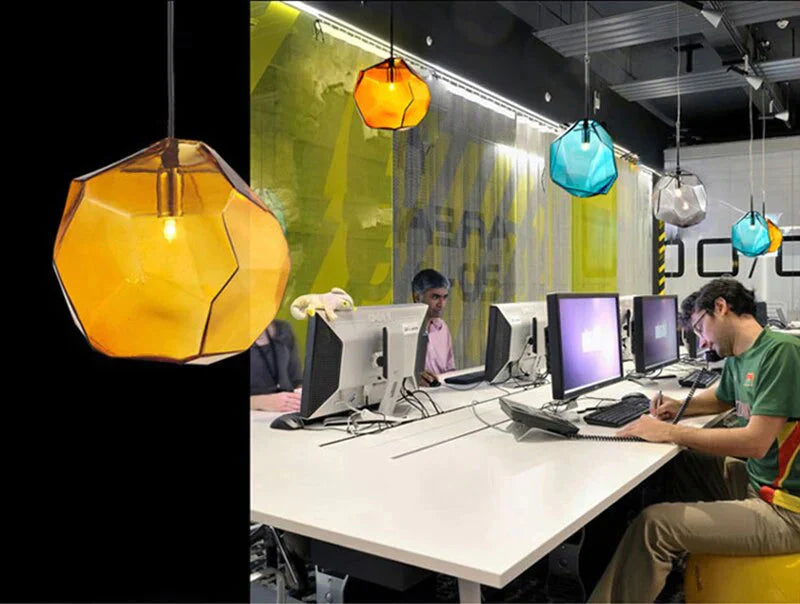 Modern Scandinavian Ice Crystal Glass Pendant Lights Creative Restaurant Hanging Colored Stone