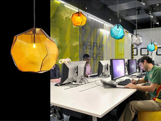 Modern Scandinavian Ice Crystal Glass Pendant Lights Creative Restaurant Hanging Colored Stone