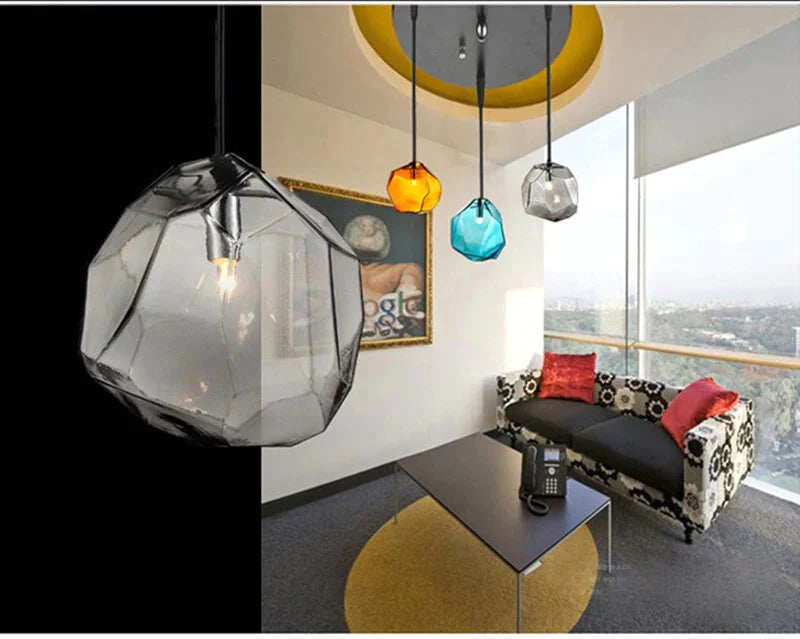 Modern Scandinavian Ice Crystal Glass Pendant Lights Creative Restaurant Hanging Colored Stone
