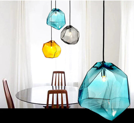 Modern Scandinavian Ice Crystal Glass Pendant Lights Creative Restaurant Hanging Colored Stone