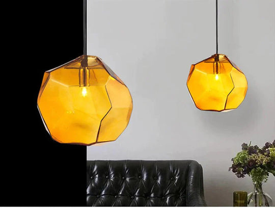 Modern Scandinavian Ice Crystal Glass Pendant Lights Creative Restaurant Hanging Colored Stone