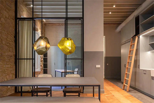 Modern Scandinavian Ice Crystal Glass Pendant Lights Creative Restaurant Hanging Colored Stone