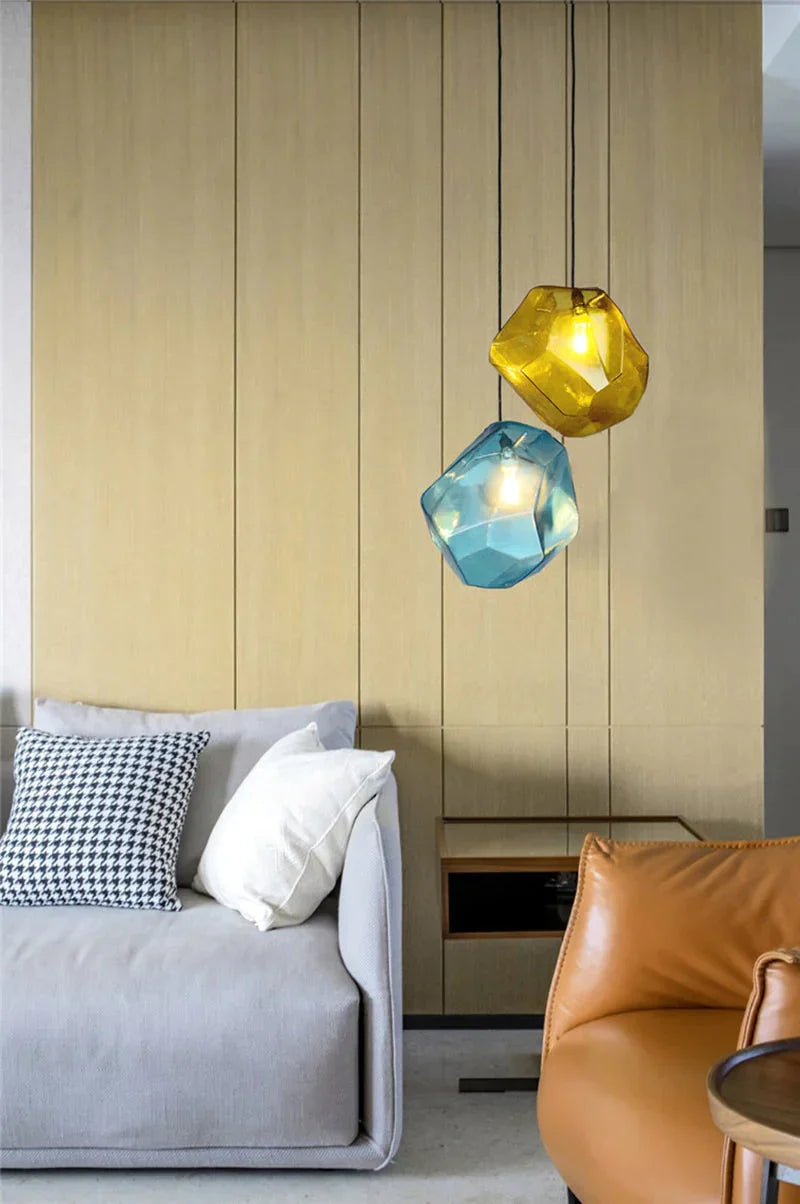 Modern Scandinavian Ice Crystal Glass Pendant Lights Creative Restaurant Hanging Colored Stone