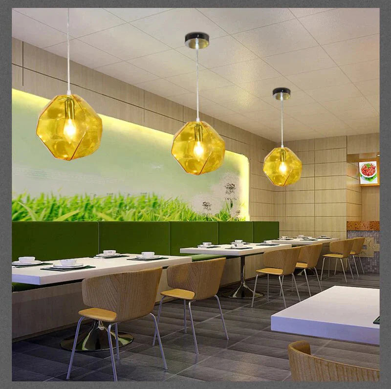 Modern Scandinavian Ice Crystal Glass Pendant Lights Creative Restaurant Hanging Colored Stone
