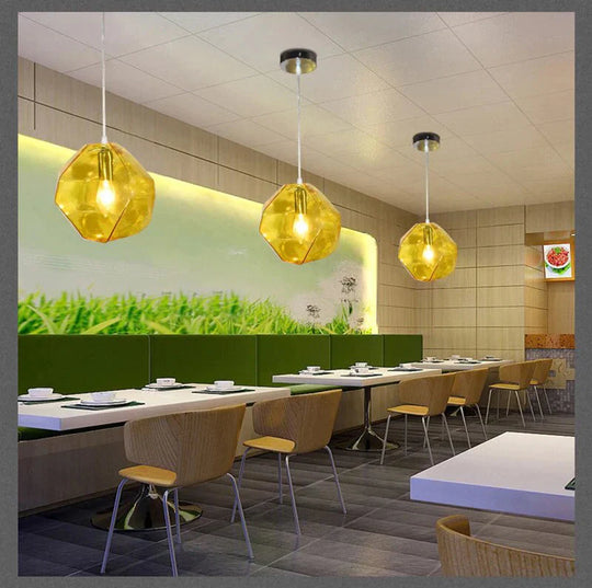Modern Scandinavian Ice Crystal Glass Pendant Lights Creative Restaurant Hanging Colored Stone