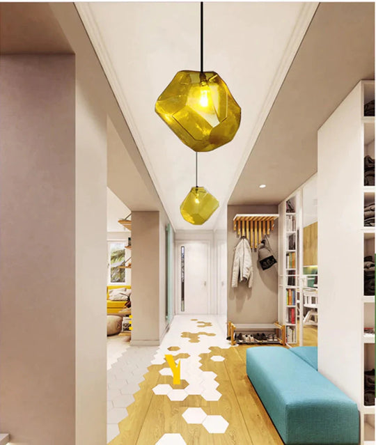 Modern Scandinavian Ice Crystal Glass Pendant Lights Creative Restaurant Hanging Colored Stone