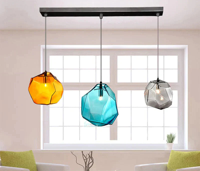 Modern Scandinavian Ice Crystal Glass Pendant Lights Creative Restaurant Hanging Colored Stone