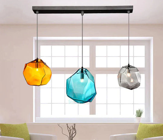 Modern Scandinavian Ice Crystal Glass Pendant Lights Creative Restaurant Hanging Colored Stone