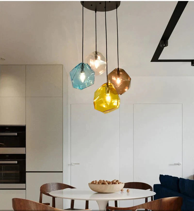 Modern Scandinavian Ice Crystal Glass Pendant Lights Creative Restaurant Hanging Colored Stone