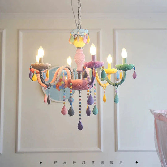 Makaron Color Crystal Pendant Lamp Children Bedroom Creative Fantasy Luminaire Stained Glass Lustre