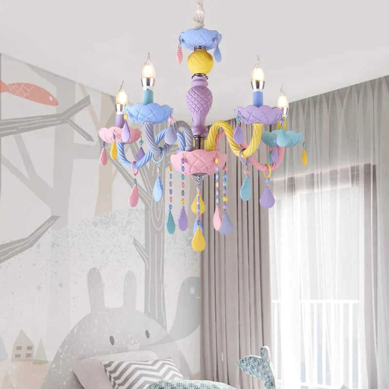 Makaron Color Crystal Pendant Lamp Children Bedroom Creative Fantasy Luminaire Stained Glass Lustre