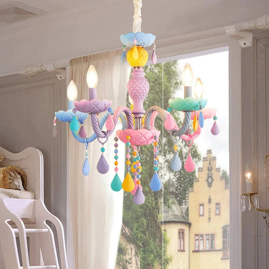 Makaron Color Crystal Pendant Lamp Children Bedroom Creative Fantasy Luminaire Stained Glass Lustre