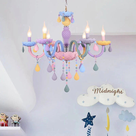 Makaron Color Crystal Pendant Lamp Children Bedroom Creative Fantasy Luminaire Stained Glass Lustre