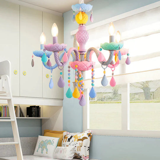 Makaron Color Crystal Pendant Lamp Children Bedroom Creative Fantasy Luminaire Stained Glass Lustre