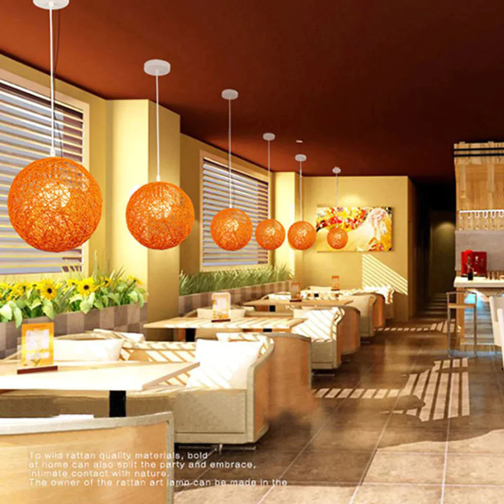 European E27 Led Hemp Ball Pendant Lights Rattan Lamp Creative Personality Bar Restaurant Home