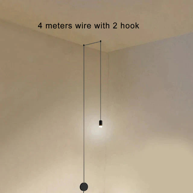Creative Modern Art Pendant Lamp Light Black Metal Long Wire Simple Shape Kitchen Bar Hanging