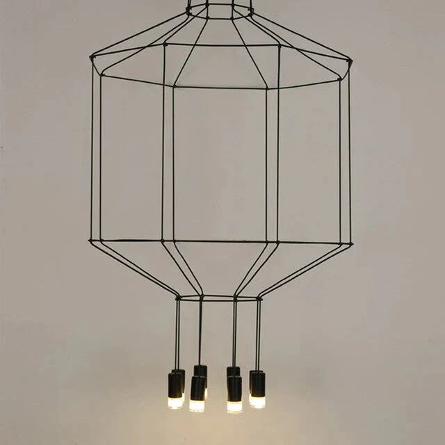 Creative Modern Art Pendant Lamp Light Black Metal Long Wire Simple Shape Kitchen Bar Hanging