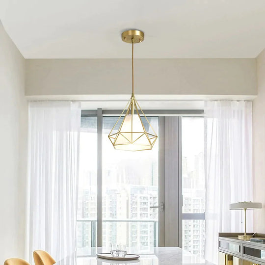 Diamond Pyramid Pendent Lamp Light Hanging Lamps Modern Nordic Creative E27 Copper Led Restaurant