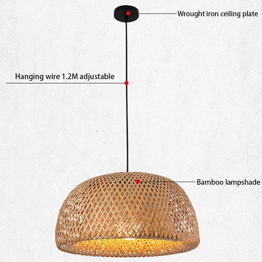 Bamboo Pendant Light Chinese Led Weaving Nest Antique E27 Hanging Lamps Lanterns Living Room
