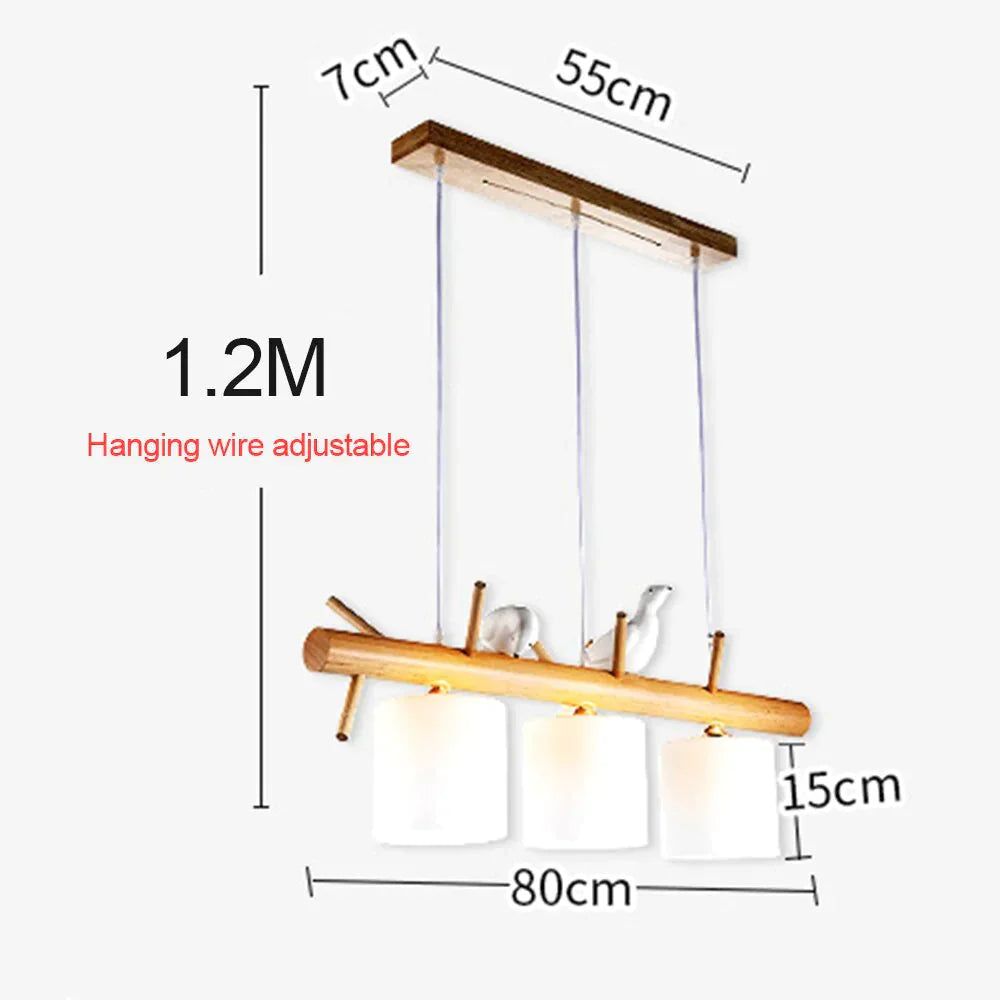 Solid Wood Chandelier Birds Simple Modern Restaurant Glass Lampshades Dining Room Bedroom Hanging