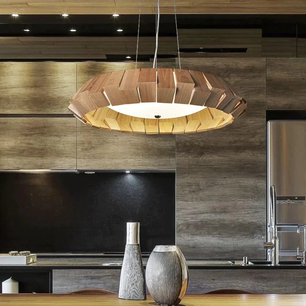 Nordic Creative Wood Pendant Lights Led Round Hanging Lamp For Living Room Study Decorative
