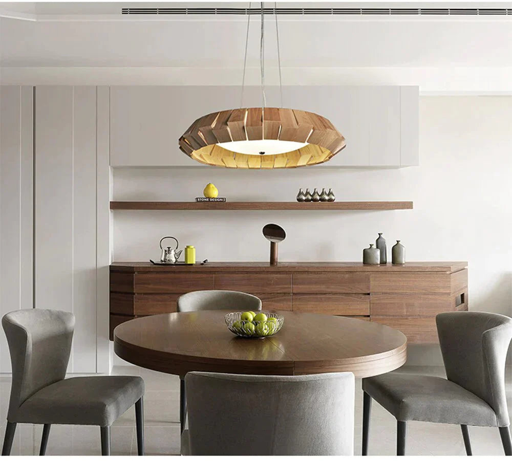 Nordic Creative Wood Pendant Lights Led Round Hanging Lamp For Living Room Study Decorative