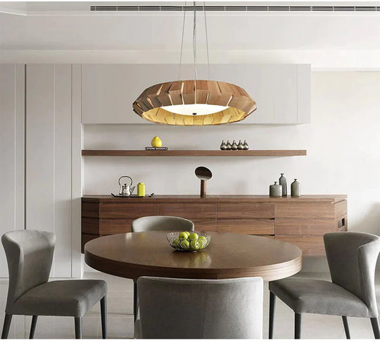 Nordic Creative Wood Pendant Lights Led Round Hanging Lamp For Living Room Study Decorative