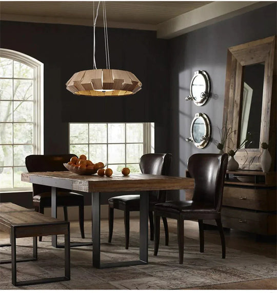 Nordic Creative Wood Pendant Lights Led Round Hanging Lamp For Living Room Study Decorative