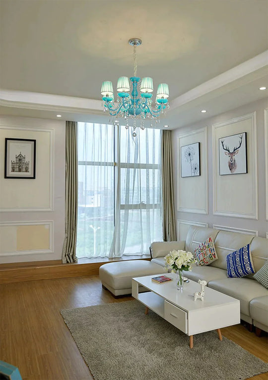 Crystal Chandelier Lighting Mediterranean Lamp Blue Lights For Kids Living Room Bedroom Coffee Shop