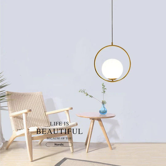 Simple Circled Iron Glass Pendant Light Led E27 Loft Modern Hanging Lamp With 2 Colors For Parlor