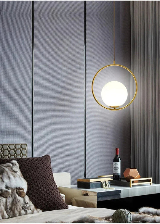 Simple Circled Iron Glass Pendant Light Led E27 Loft Modern Hanging Lamp With 2 Colors For Parlor
