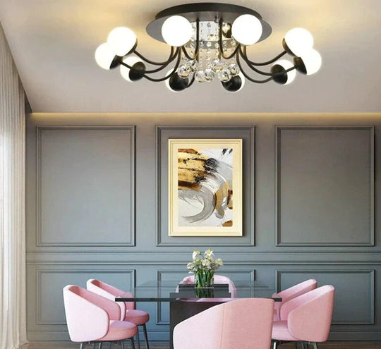Modern Led Crystal Pendant Lights Art Ball Black/White Lighting For Living Room Bedroom Dining