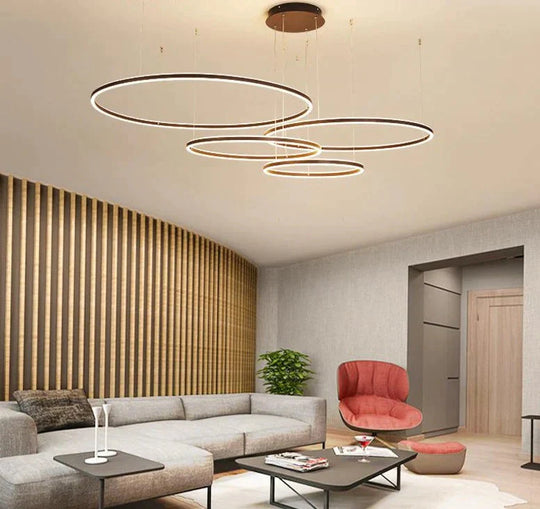 Nordic Led Pendant Lights Art Free Combination Rings Cord Lamp For Living Room Kitchen Cafe Bedroom