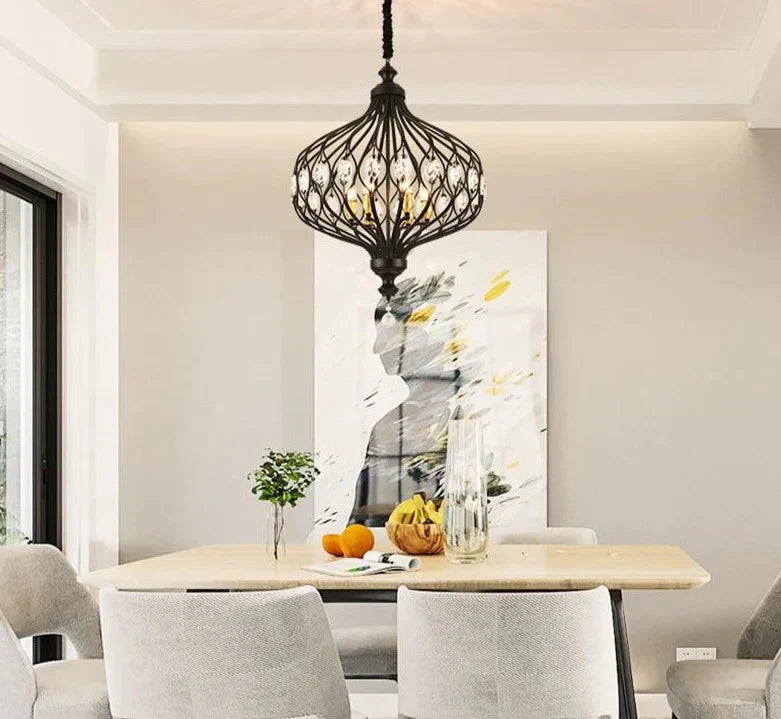 Nordic Crystal Pendant Lights Black Dining Table Lamp Hanging Light For Kitchen Living Room Bedroom