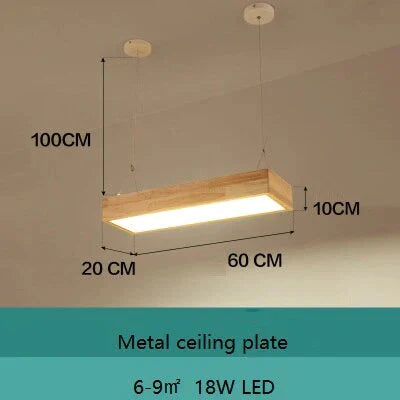 Pendant Lights Natural Wood Modern Rectangular Long Lamp Hotel Hall Shop Commercial Study Room
