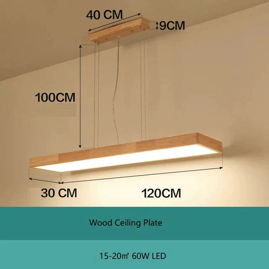 Pendant Lights Natural Wood Modern Rectangular Long Lamp Hotel Hall Shop Commercial Study Room
