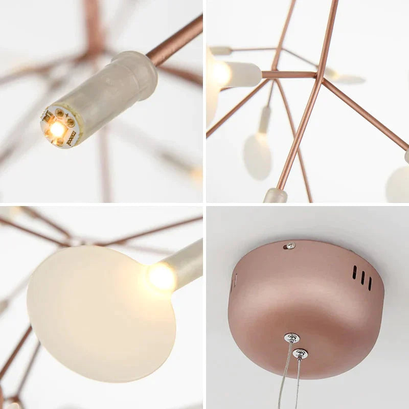 Modern Led Big Round Pendant Lamp With Firefly Tree Branch And Leaf Design Ideal For Restaurants