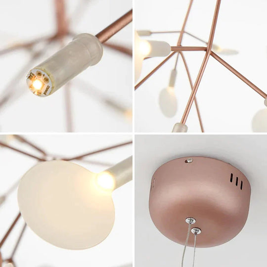 Modern Led Big Round Pendant Lamp With Firefly Tree Branch And Leaf Design Ideal For Restaurants