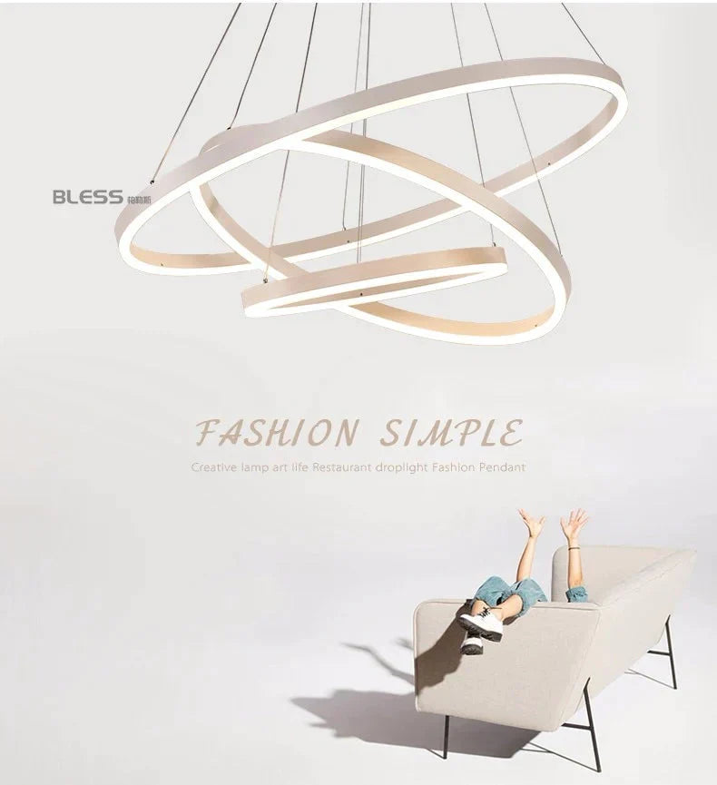 Circel Rings Modern Led Pendant Lights For Dining Living Room Acrylic Cerchio Anello Lampadario